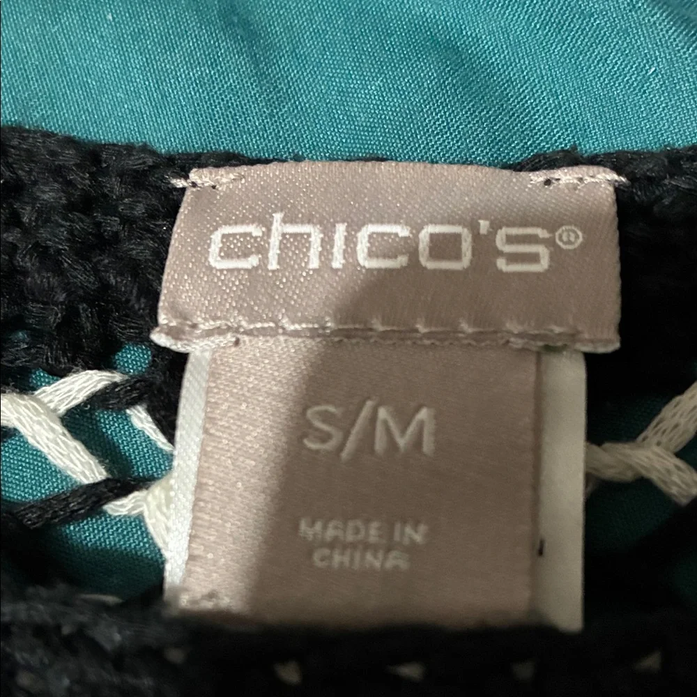 Chico's Black and White Knit Poncho - Picture 3 of 4